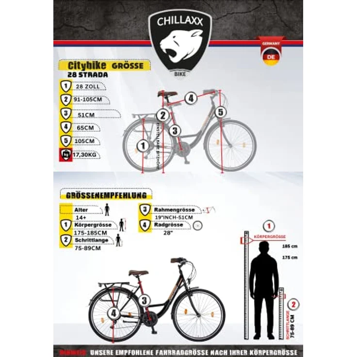 Chillaxx Bike Strada Premium City Bike 28 Zoll - Hollandfahrrad Citybike 21 Gang-Schaltung (Schwarz V-Bremse) – Bild 5