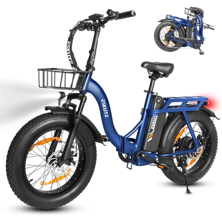 ESKUTE D202 E-Bike, 250W Motor, 48V 20.8Ah Akku, 20x4 Zoll mechanische Scheibenbremsen, Blau