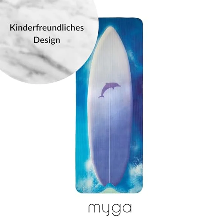Myga Kinder Yogamatte Surfer, rutschfest & leicht, 6 mm dick, 150 cm x 55 cm, inkl. Yoga-Posen auf Rückseite, ideal für Yoga & Spielen – Bild 4