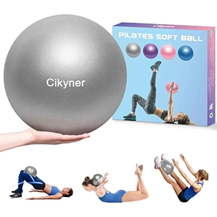 Cikyner Soft Pilates Ball, 23-25cm Kleiner Gymnastikball mit aufblasbarem Strohhalm, für Pilates, Yoga, Ganzkörpertraining, Verbesserung des Gleichgewichts zu Hause im Fitnessstudio und im Büro
