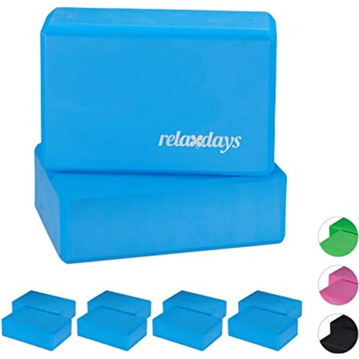 Relaxdays 10 x Yogablock, Yoga-Klötze aus Hartschaum, rutschfest, 8 x 23 x 15 cm, Blau