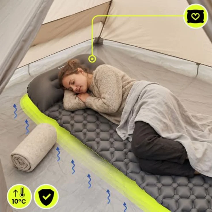 HyperMotion Campmat, ultraleichte Isomatte 190x56 cm mit integriertem Kopfkissen, grau – Bild 4