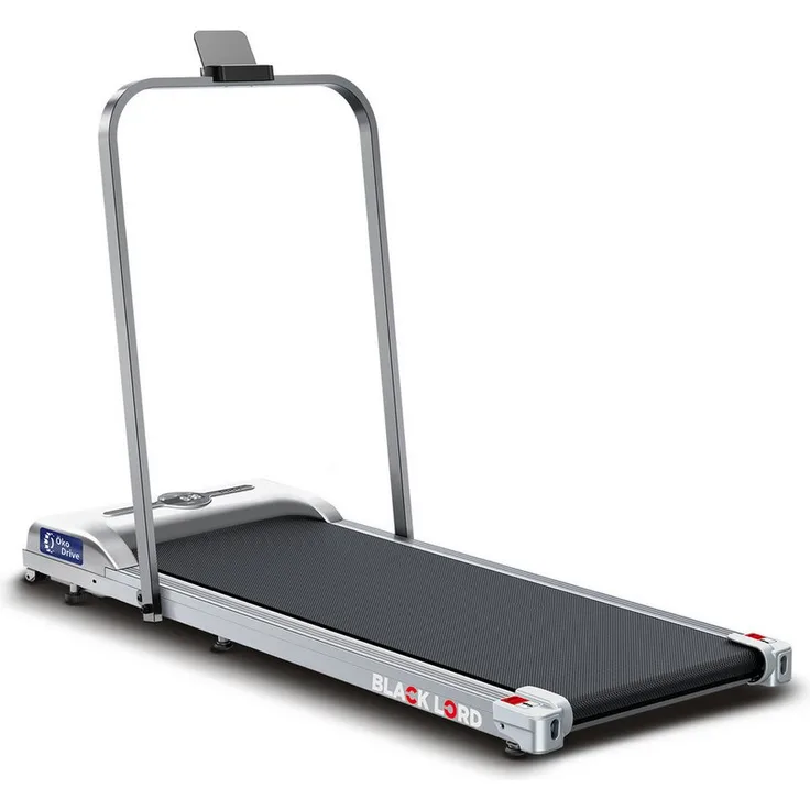BLACK LORD Klappbares Untertisch-Laufband mit Armlehne, Walking Pad in Silber, 1-12 km/h, Bluetooth, Fernbedienung, Lautsprecher, 119 x 48,5 x 103 cm
