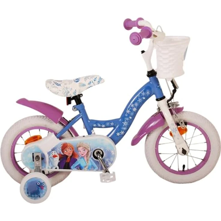 Volare Kinderfahrrad 12 Zoll Kinder Mädchen Fahrrad Rad Frozen 2 Eiskönigin Elsa 21277-SACB, Rücktrittbremse, Korb, Stützräder, Kettenschutz, Schutzbleche, Blau – Bild 2