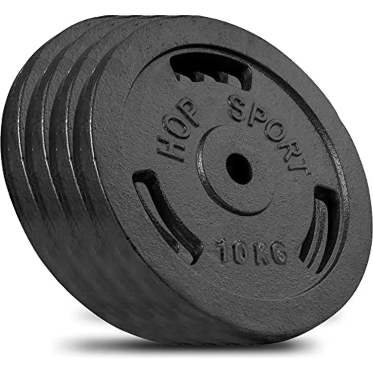 Hop-Sport 40 kg Gusseisen Hantelscheiben 30mm - Guss Gewichte Hantel Sets zur Auswahl: 4x10kg / 2x20kg / 4x5kg+2x10kg - 30/31 mm Bohrung (4x10kg)