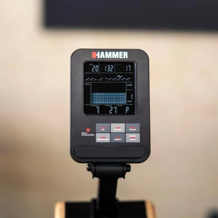 HAMMER Rudergerät RowTech NorsK, edles Holz-Design, 20 Trainingsprogramme, innovativer Rudergriff – Bild 4