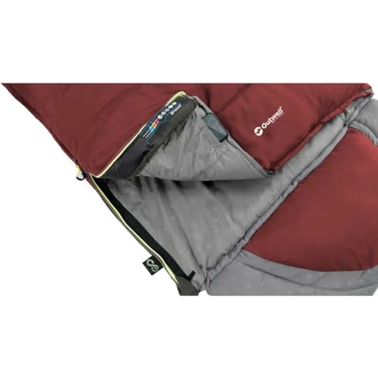 Outwell Contour Lux, Schlafsack (220 cm) mit zwei Dämmschichten, rot, integrierter Kissen und Reißverschluss-Kapuze – Bild 4