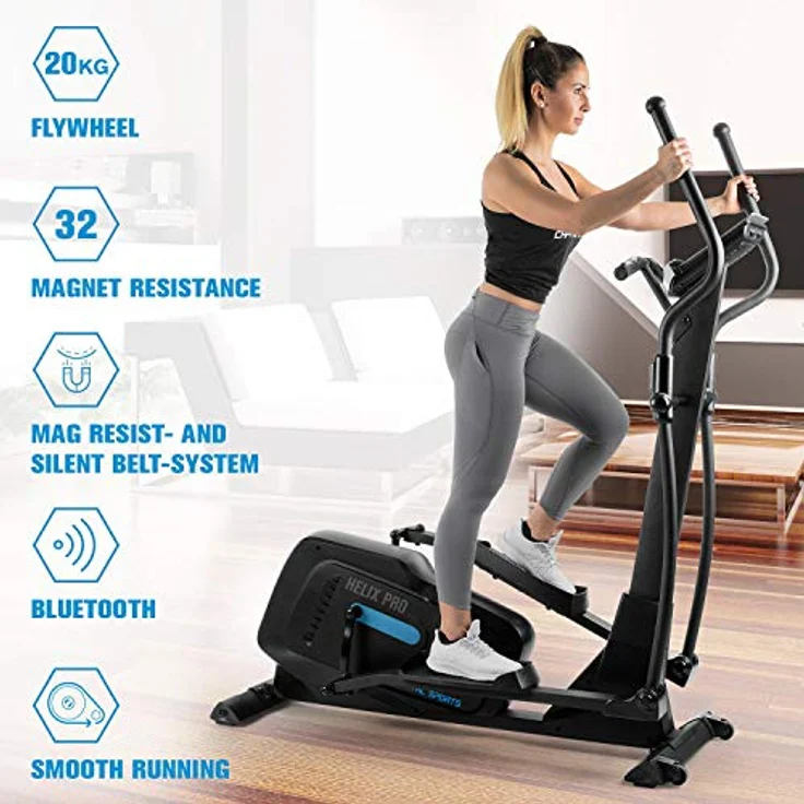 Kraftfit Crosstrainer, Stepper für Zuhause, Fitnessgerät für Zuhause, Hometrainer, Ellipsentrainer mit 20kg Schwungmasse, Leiser Heimtrainer mit 12 Programmme, Kinomap-Applikation & Bluetooth, Schwarz – Bild 2
