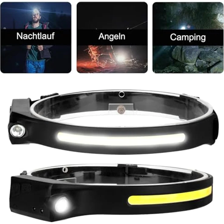 Eaxus Stirnflex Pro, LED Stirnlampe mit COB Weitwinkel, Handsensor und 5 Lichtmodi, USB wiederaufladbar, 350 Lumen, wetterfest für Camping, Angeln und Joggen – Bild 2