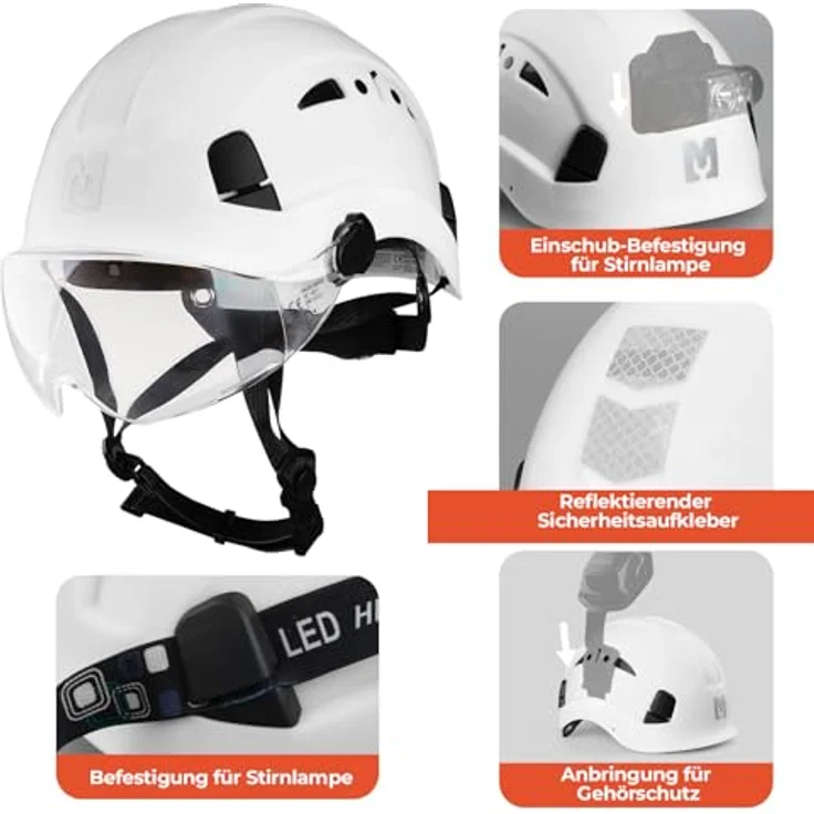 Mustbau Helm HSE06S, Bergsteigerhelm mit gefütterten Schaumstoffpolstern, abnehmbaren Schweißband und verstellbarer Passform, Weiß – Bild 5