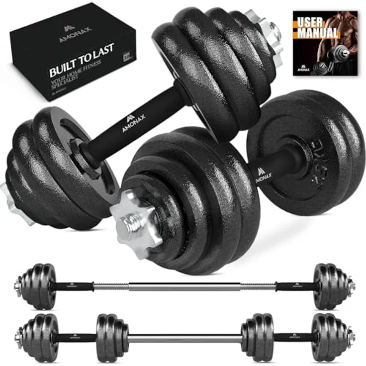Amonax 30KG Verstellbare Hanteln, Hantelset, Kurzhanteln Gewichte Dumbbells Langhantelstange, Gusseisen Weight 15kg 2er Set männer Frauen, langhanteln Krafttrainingsgeräte für zuhause Gym fitness