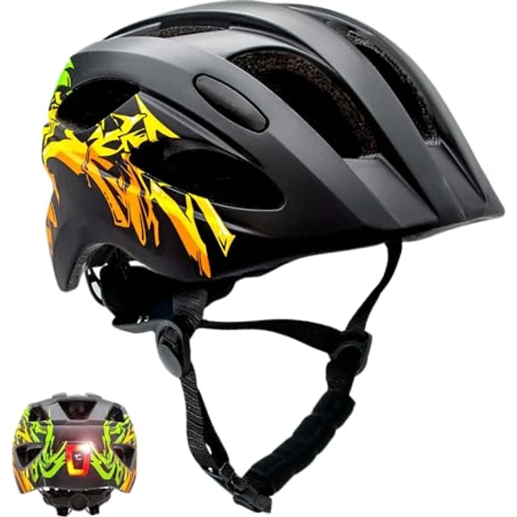Crazy Safety Kinderfahrradhelm Cool Graffiti, Gelb, für 6-12 Jahre, EN1078 zertifiziert, mit LED-Licht und Belüftung – Bild 1