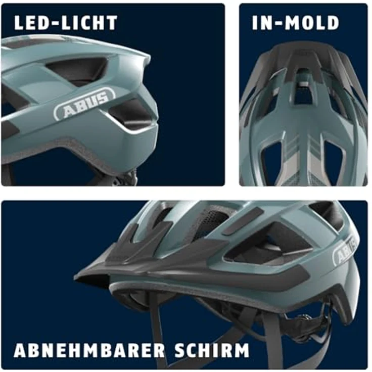 ABUS Aduro 3.0 LED, sportiver Fahrradhelm mit Rücklicht für Damen und Herren, Größe M, Blau – Bild 4