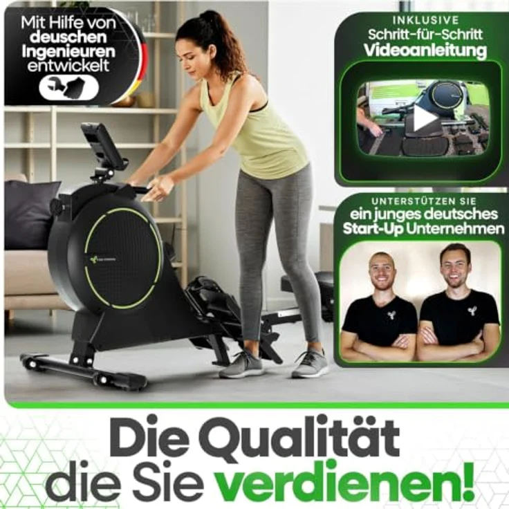 TRETMANN Tretmann Rudergerät Zuhause, extra leise mit Wirbelstrombremse 2.0, bis 150 kg, patentiertes ErgoKonzept, platzsparend, inkl. Antirutschmatten und Memory-Foam-Sitzkissen – Bild 7