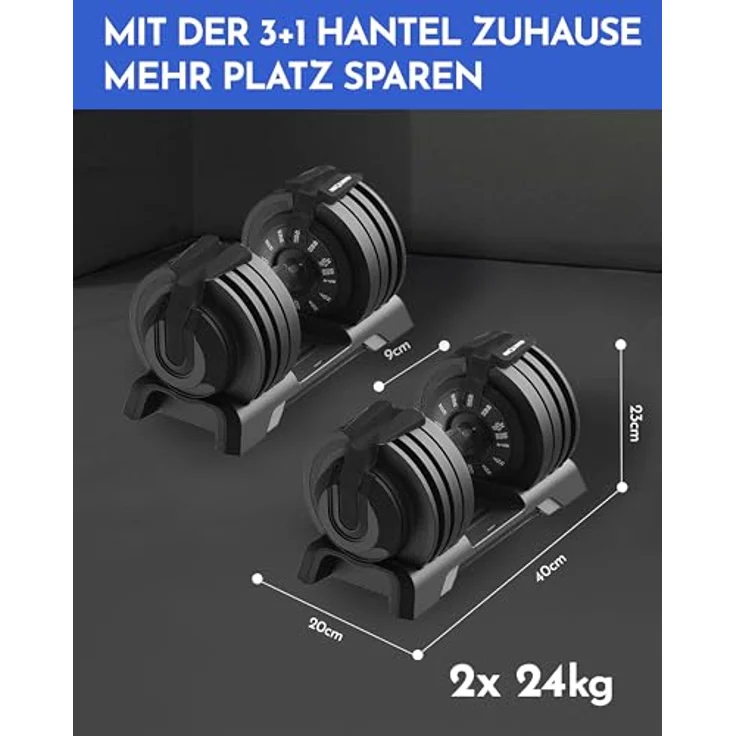 NEOLYMP 3 in 1 Hanteln Set 40kg, Verstellbare Kurzhanteln, Langhantel & Kettlebell mit 2-40kg einstellbarem Gewicht, platzsparend für Homegym – Bild 2