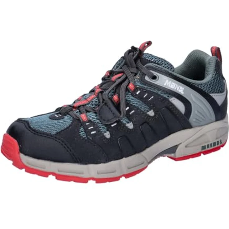 Meindl Outdoorschuh, Wanderschuh aus Velour und Mesh, Farbe asphalt | red – Bild 1