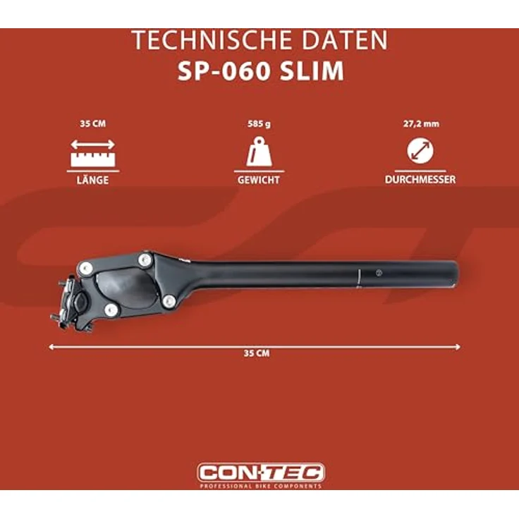 CONTEC Fahrrad-Federsattelstütze SP-060 Slim, Parallelogramm, Aluminium, Federung für MTB & Citybike, Rücken-Entlastung, Schwarz, 350 mm – Bild 4