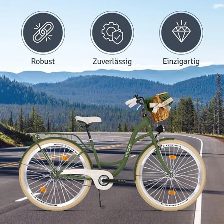 Milordbikes City-Fahrrad, Grün, Metall, 46 cm, leichtgängige 700C Reifen, 17 kg, inkl. Träger und Werkzeug – Bild 5