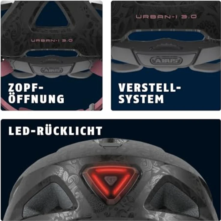 Abus Urban I 3. 0 Fahrradhelm - Blumenmuster/Schwarz 52 - 58 cm – Bild 6