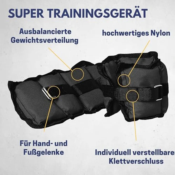 BEST SPORTING Gewichtsmanschetten, 2er Set 1,2kg, verstellbar mit Klettverschlüssen, für Beine und Arme, Farbe: Hellblau/Schwarz oder Grau/Schwarz – Bild 3