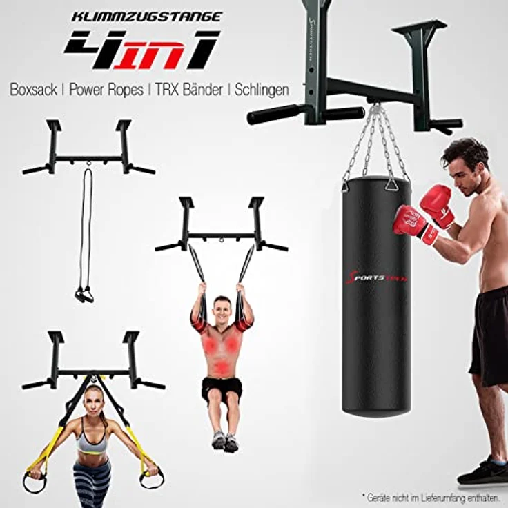 Sportstech 4in1 Klimmzugstange KS400 Deckenmontage, Deutsche Qualitätsmarke, Pull Up Bar, 6 rutschfeste Griffe, Ösen für Boxsack & Ropes – Bild 2