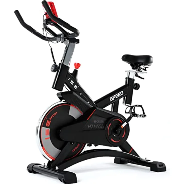 ISE Ergometer Heimtrainer Fahrrad, Indoor Cycling Bike mit Programm und Display, Armauflage, Pulsmesser, Fitnessbike Zuhause, SY-7005-1