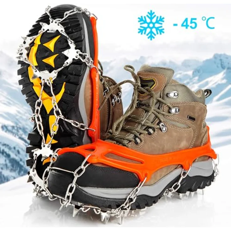 Cimkiz Crampons Ice Cleats, 19 Edelstahlspikes für optimale Traktion, anti-rutsch, unisex, orange, X-Large – Bild 2
