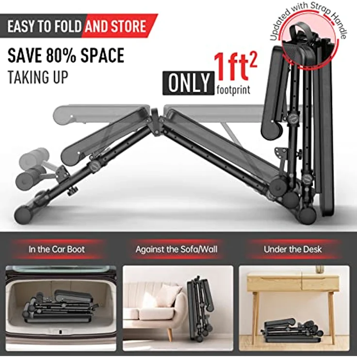 JOROTO Verstellbare Hantelbank Klappbare Bauch Folding Flach Einstellbar Trainingsbank mit 318 kg Belastung für Zuhause, Bankdrücken Bank mit Ein-Knopf-Faltdesign (Modell:MD35) – Bild 4