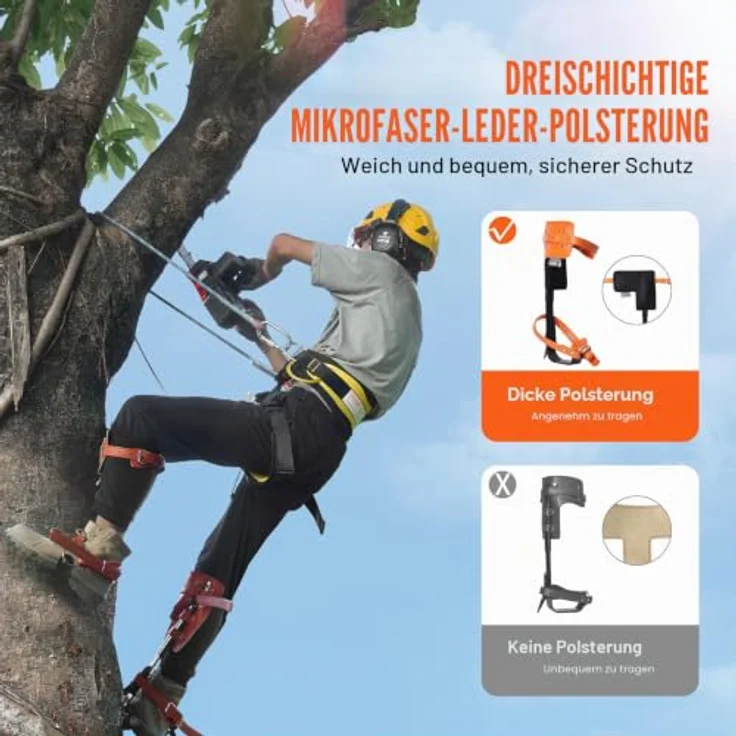 VEVOR Steigeisen Baumklettern, 1 Paar Baumklettern Ausrüstung mit 158 kg Tragkraft, einstellbare Höhe 335,28-431,8 mm, scharfe Stahlspikes und Gurte, Orange – Bild 3
