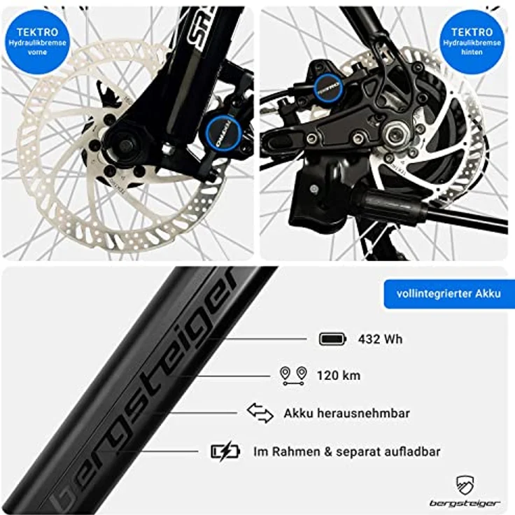 Bergsteiger Cannock 29 Zoll E-Bike mit 250 Watt Motor, Hydraulikbremsen, Farbdisplay, Aluminium Ebike Mountainbike Herren & Damen, Shimano 24 Gang-Schaltung, blau – Bild 5