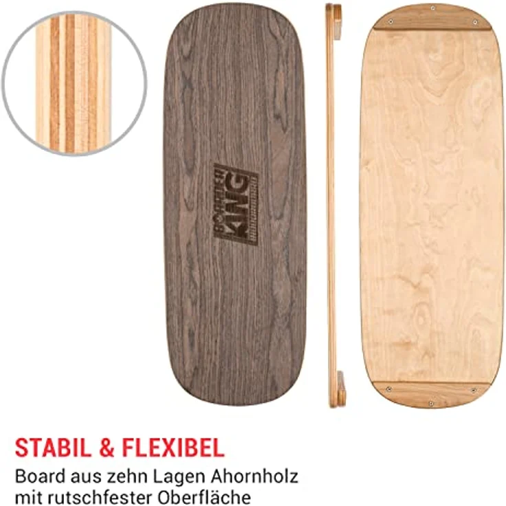BoarderKING Indoorboard - Balance Board für Indoor-Surfen und Skaten, Gleichgewichtsboard für NeuroMuscular Response Training, inkl. Schutzmatte, 100 mm x 40 cm (Ø x L), walnuss – Bild 3
