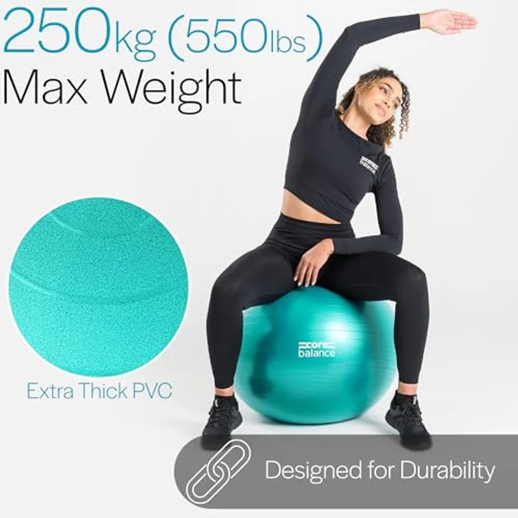Core Balance, berstsicherer Gymnastikball - für Fitness Yoga Schwangerschaft - 55cm 65cm 75cm 85cm - inkl. Luftpumpe – Bild 4