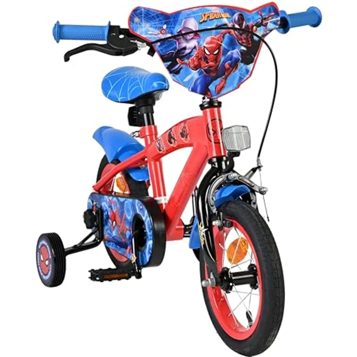 Volare Spider-Man Kinderfahrrad, 12 Zoll mit Handbremse, Rücktrittbremse, abnehmbaren Stützrädern, Blau/Rot – Bild 12