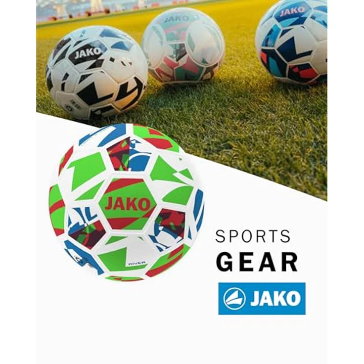 JAKO Lightball River, Fußball Größe 3, formstabil, maschinengenäht, weiß/neongrün/rot, 290g – Bild 2