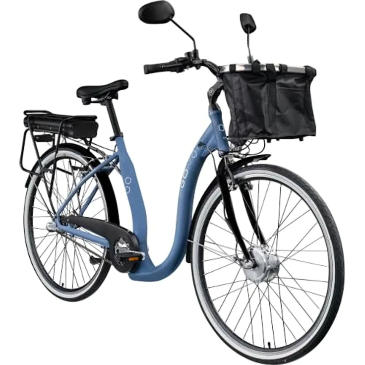 Agon Assist E-Bike City, Aluminium Tiefeinsteiger mit 250 W Motor, 28 Zoll, dusty blue