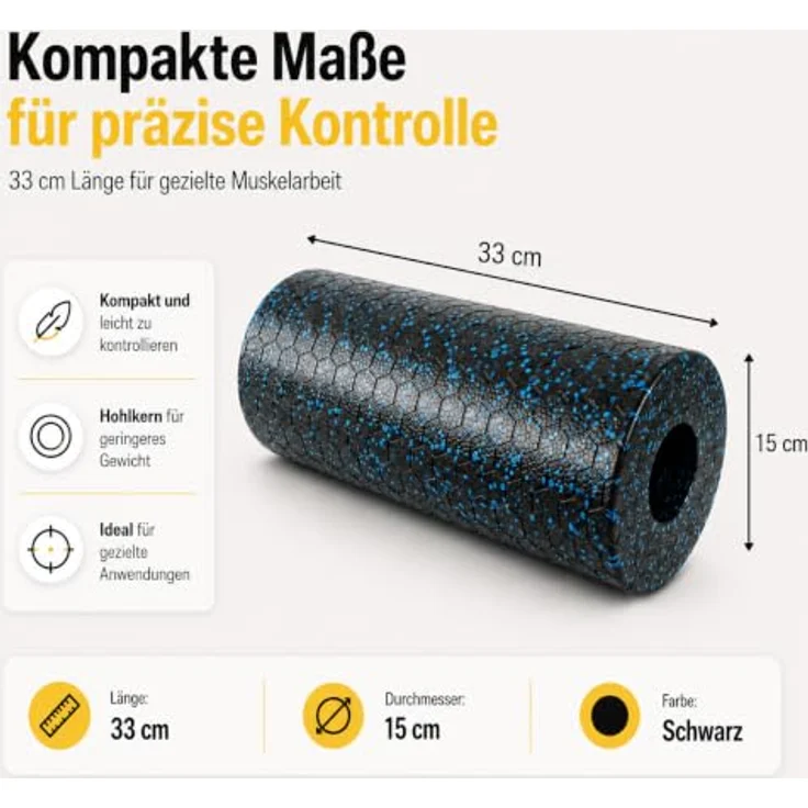 Wozinsky WRM-33 Massagerolle Trainingsrolle 33 cm, strukturierte Oberfläche, starre Konstruktion, Schwarz – Bild 3