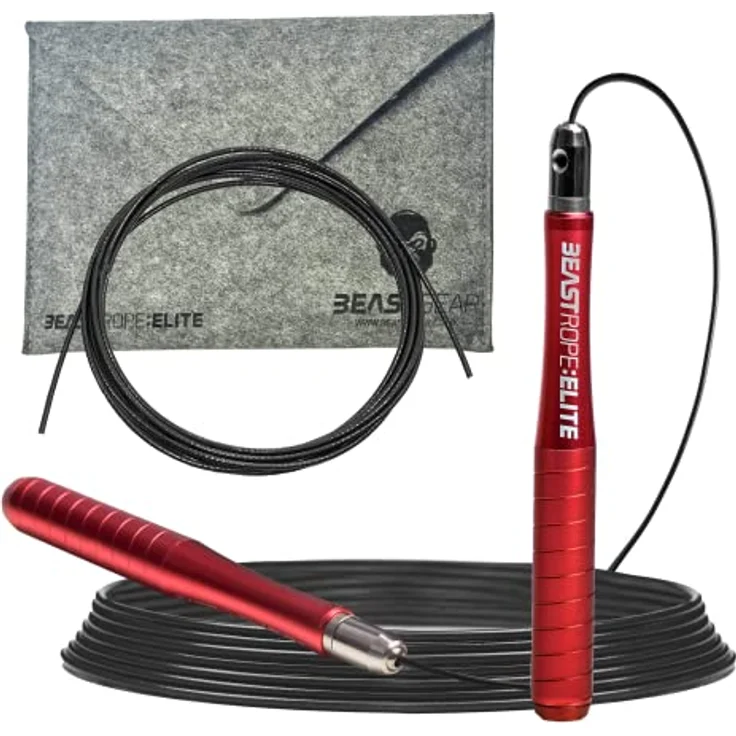 Beast Gear Elite-Springseil, Fitness-Speed-Rope für Erwachsene mit geriffelten Alu-Griffen, 3 Meter anpassbar, inkl. Seilschoner und Tragetasche für Indoor/Outdoor, ideal für Cardio, Boxen und MMA – Bild 1
