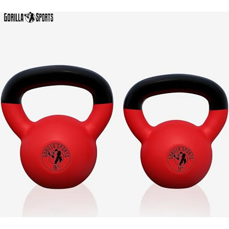 GORILLA SPORTS® Kettlebell - 2-32 kg Gewichte, Einzeln/Set, Gusseisen, Vinyl Beschichtung, Bodenschonende - Kugelhantel, Schwunghantel, Kugelgewicht, Rundgewichte für Fitness, Gym, Krafttraining – Bild 2