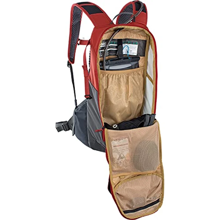 EVOC RIDE 12, Protektor Fahrradrucksack mit AIR-PAD-Rückenpolsterung, cleverem Taschenmanagement und Helmhalterung, 12 Liter, Chili Rot / Carbon Grau – Bild 4