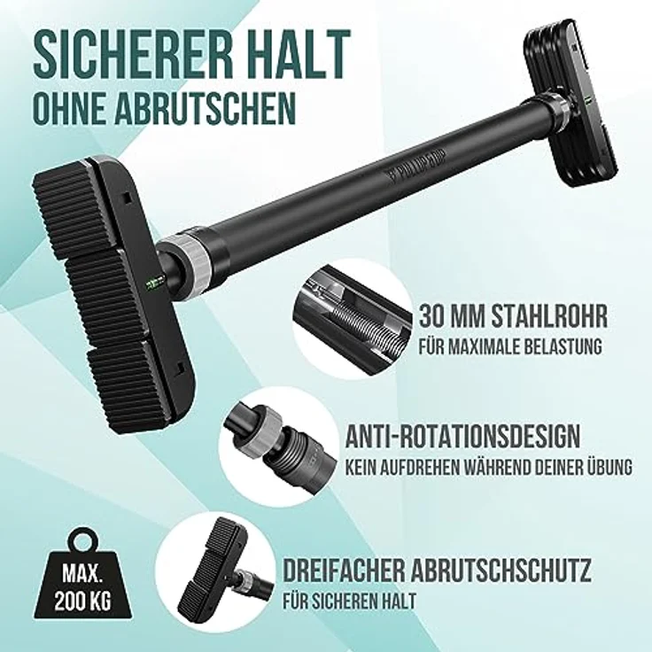 PULLUP & DIP - Klimmzugstange Türrahmen ohne Schrauben und Bohren Pull Up Bar Door Stange Türrahmen extra sichere Teleskop Klimmzugstange Tür mit bis 200KG Traglast! Abrutschsichere Pull Up Stange – Bild 3
