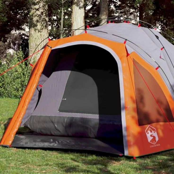 vidaXL Kuppel Campingzelt für 3 Personen, wasserdichtes Wurfzelt mit Quick-Release-System und E-Anschluss, Grau Orange – Bild 2