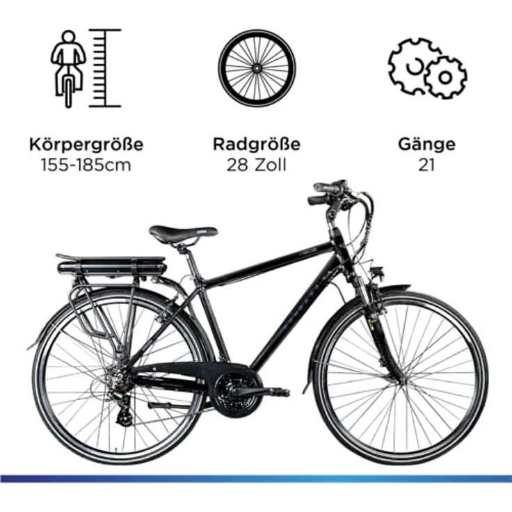 ZÜNDAPP Z802 E Bike Herren Trekking 28 Zoll Elektrofahrrad, 21 Gänge, bis 115 km (schwarz/grau, 48 cm) – Bild 3