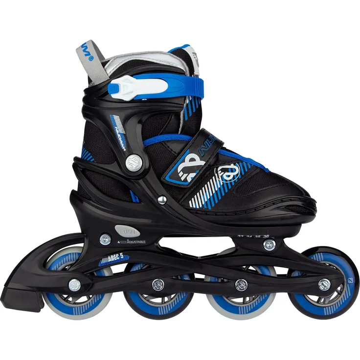 Nijdam Go Crossing Inline-Skates, verstellbar Größe 33-36, schwarz/blau, 82A Räder, halbharter Boot, ABEC-5 Lager
