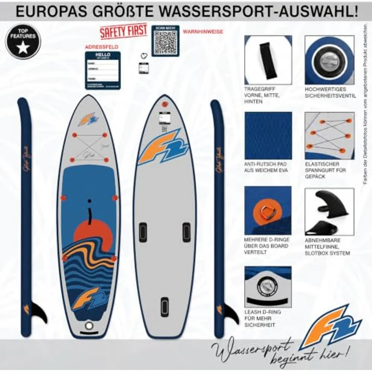 F2 Glide Surf Youth Wing, Inflatable SUP Board 280 cm, grau, für Wing-/Windsurfen und Stand Up Paddling – Bild 2
