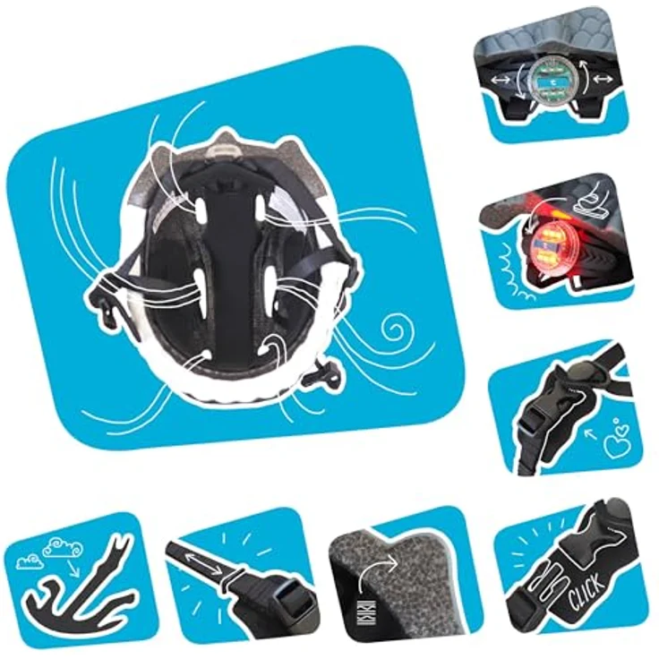 Crazy Safety Football Fahrradhelm, schwarz, für Kinder (49 - 55 cm) mit leichtem Design, optimaler Passform und Belüftungssystem – Bild 6