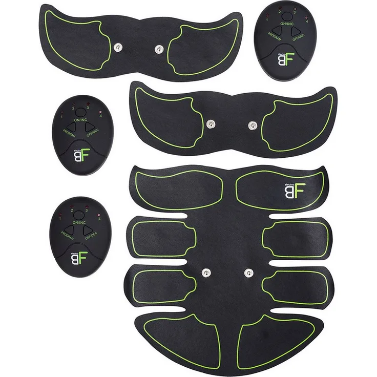 HMS EMS-Bauchmuskeltrainer Bauchtrainer EMS Trainingsgerät Reizstrom Fitnessgerät, 3 Pads mit je einem Regler, Elektrostimulation, 6 Modi, 10 Intensitätsstufen, PU, blau