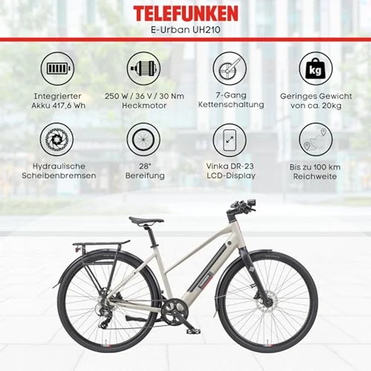 TELEFUNKEN E-Bike Damen 28 Zoll, Elektrofahrrad Hinterradmotor, 7-Gang Shimano Kettenschaltung, Hydr. Scheibenbremsen - Pedelec Urban-Bike, UH210 in weiß – Bild 4