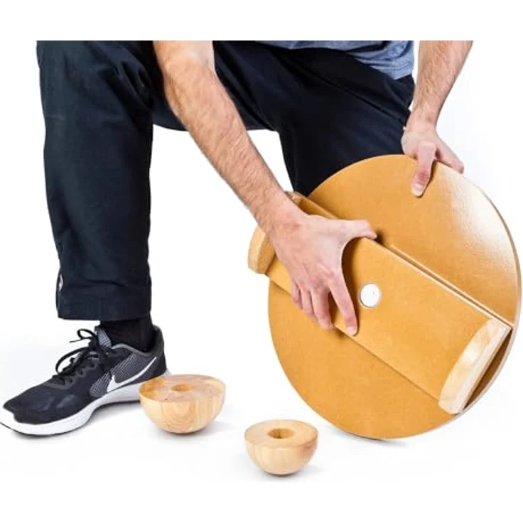 Sport-Thieme Balance-Board Set Deluxe, Premium Therapiekreisel mit austauschbaren Untersetzer und Wippe, bis 150 kg, Holz mit PVC-Oberfläche, ø 39,5 cm, Deutsche Markenqualität – Bild 4