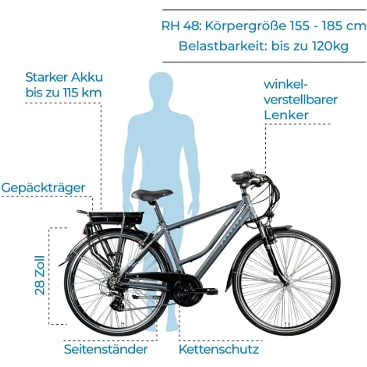 ZÜNDAPP E-Bike Elektrofahrrad Trekking 28 Zoll Herren 155-185 cm 21 Gang 374,4 Wh Akku V-Brakes Green 7.7 – Bild 2