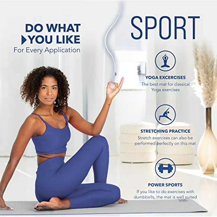 RE:SPORT Yogamatte Phthalatfrei - Gymnastikmatte rutschfest, Fitnessmatte schadstofffrei, Trainingsmatte mit Tragegurt 183 x 61 x 0,6 cm – Bild 2